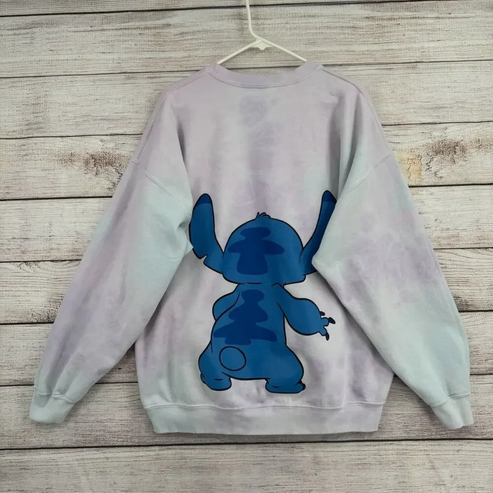 Disney Stitch Tie Dye 3D Logo Crewneck Sweatshirt Adult Size XXL Pink/Blue - Picture 2 of 11